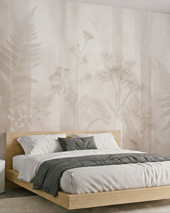 Fototapeten Waldige Farnschatten in Beige