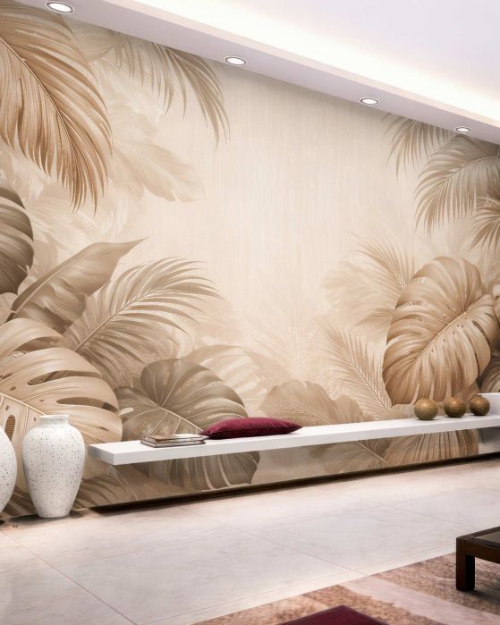 Fototapeten Beige Monstera im tropischen Stil