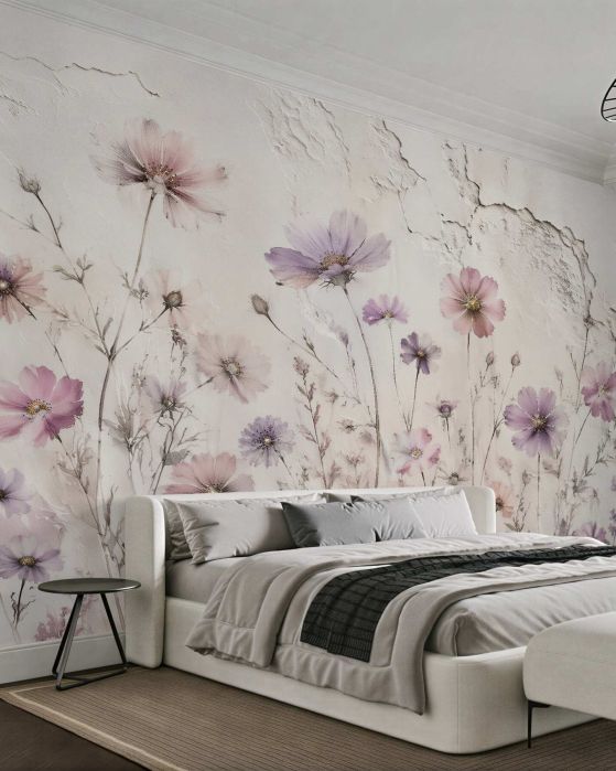 Fototapeten Pudrige Blumen auf strukturiertem Hintergrund