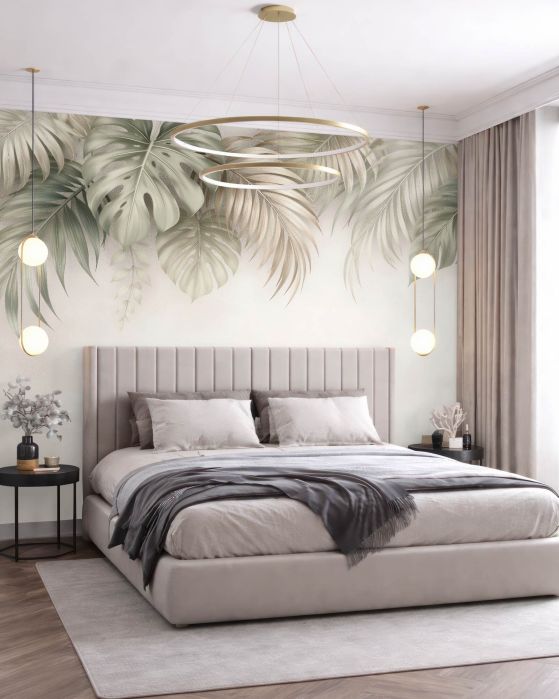 Fototapeten Subtile Palmblätter in Beige