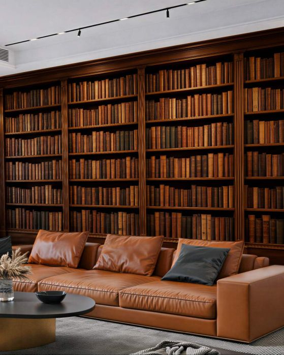 Fototapeten Klassische Bibliothek mit Holzregalen