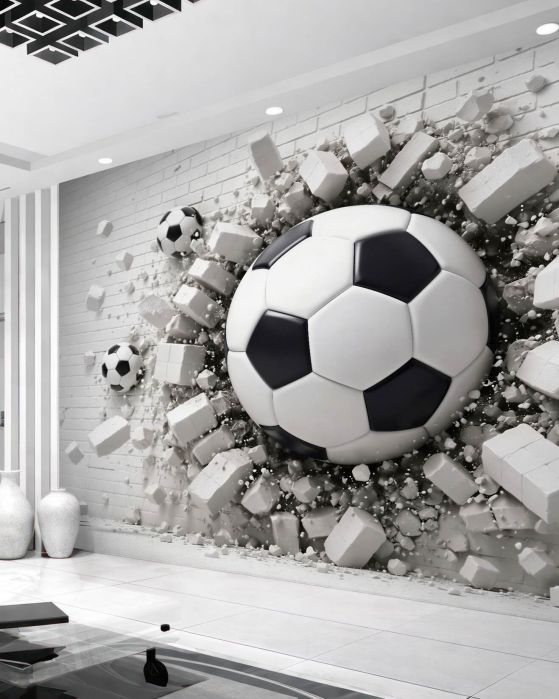 Fototapeten 3D-Ball durchbricht die Wand