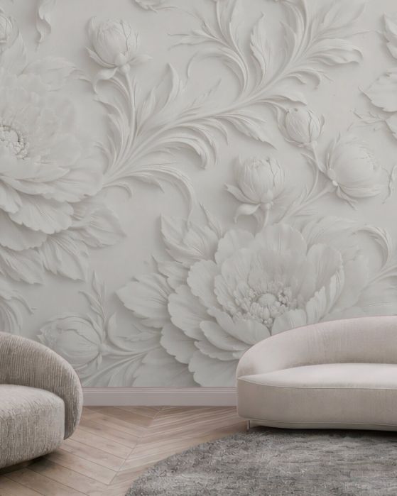 Fototapeten Weiße Blumen in elegantem Relief