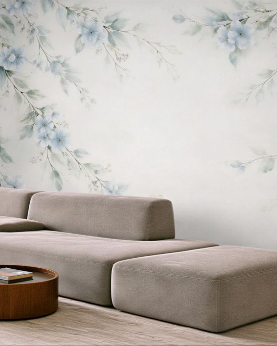 Fototapeten Zarte blaue Aquarellblumen