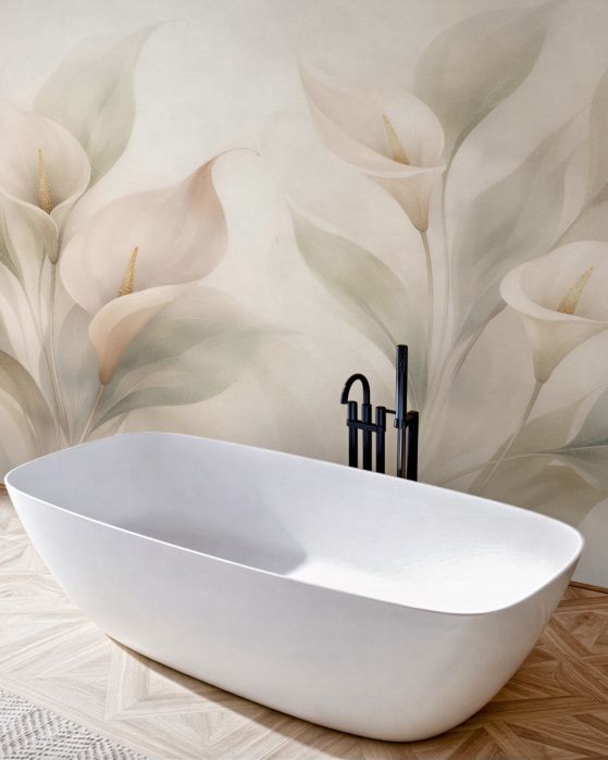 Fototapeten Subtile Calla-Lilien im beigen Nebel