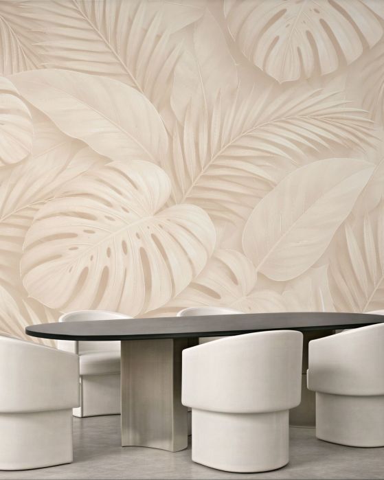 Fototapeten Beige Blätter tropischer Eleganz