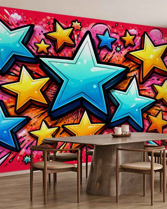 Fototapeten Bunte Sterne im Pop-Art-Stil