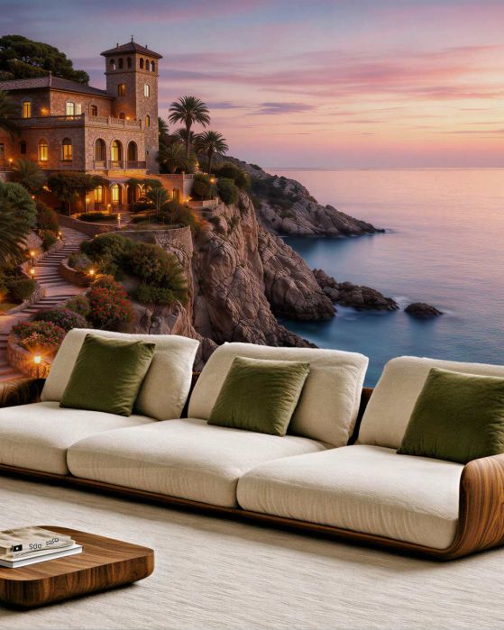 Fototapeten Luxuriöse Villa am ruhigen Meer