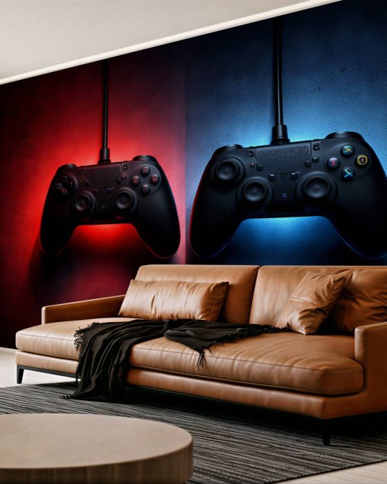 Fototapeten Neonfarbene Gamepads für Gamer