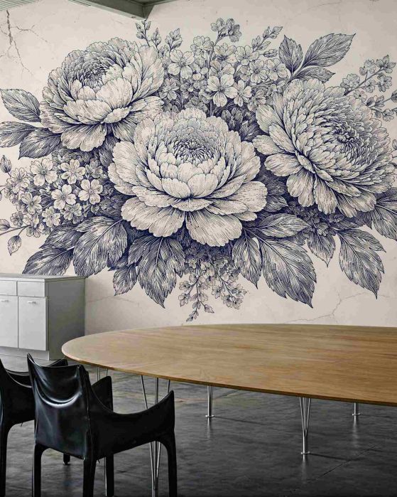 Fototapeten Florale Skizze im Retro-Stil