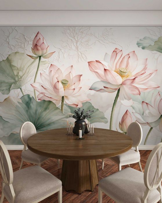 Fototapeten Pastellfarbene Lotusblüten in subtiler Harmonie