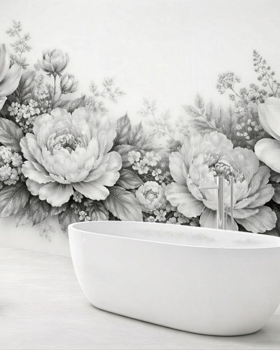 Fototapeten Elegante Blumen in Grautönen
