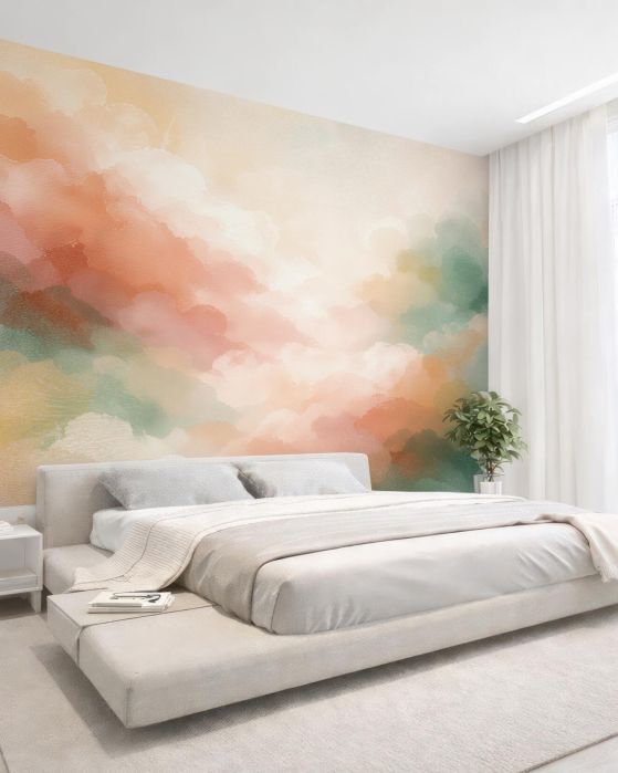 Fototapeten Pastellfarbene Aquarellwolken