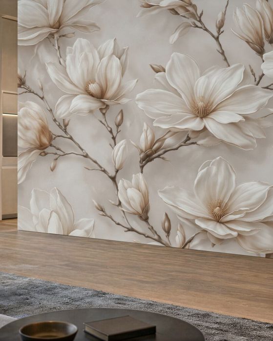 Fototapeten Cremefarbene Magnolie im eleganten Stil
