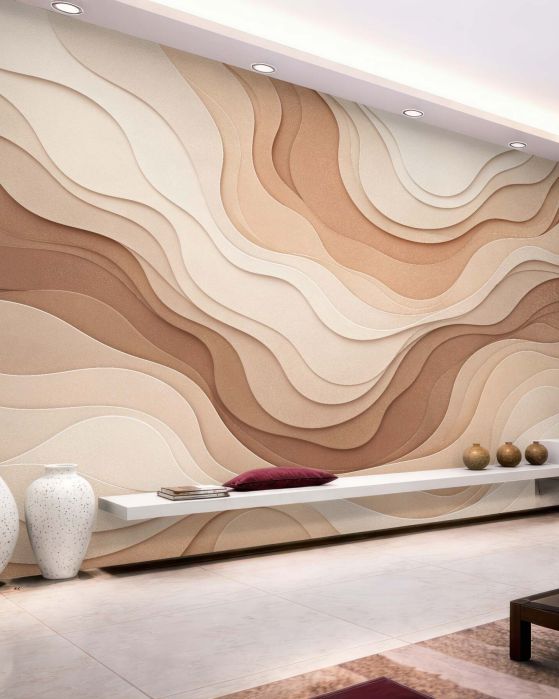 Fototapeten Beige Reliefwellen 3D