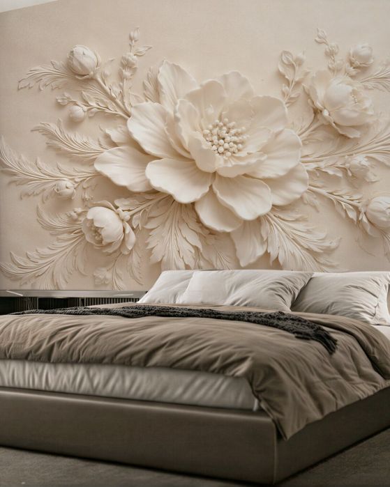 Fototapeten Reliefblume in elegantem Beige