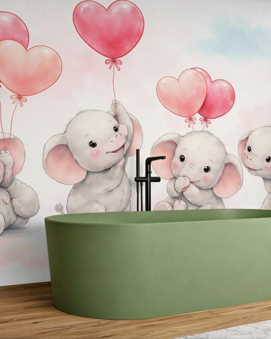 Fototapeten Kleine Elefanten mit Herzchen für Kinder