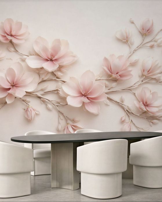 Fototapeten Pudrige Magnolie auf zarten Zweigen
