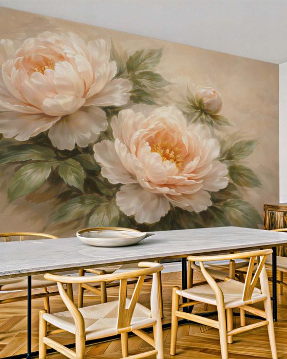 Fototapeten Cremefarbene Pfingstrosen im eleganten Stil