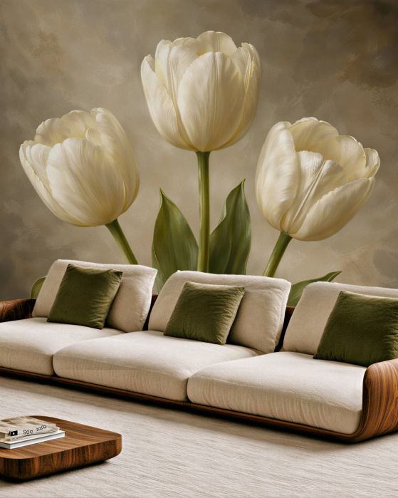 Fototapeten Cremefarbene Tulpen im eleganten Stil