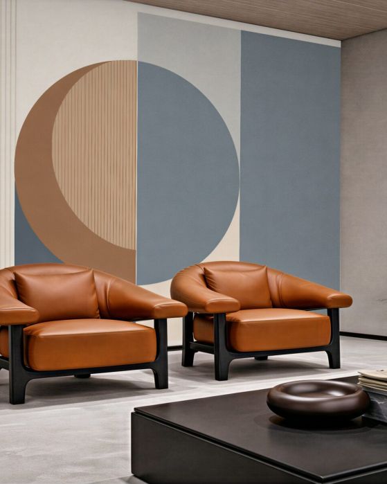 Fototapeten Geometrische Harmonie von Beige und Himmelblau