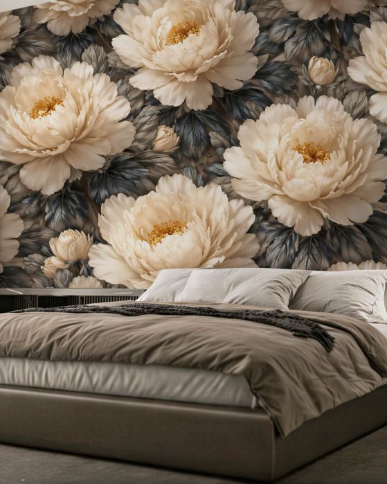 Fototapeten Cremefarbene Pfingstrosen im eleganten Stil