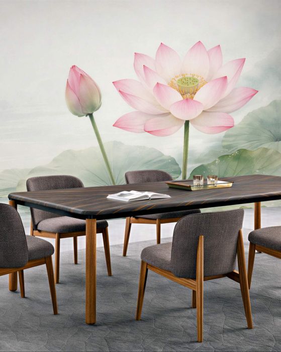 Fototapeten Rosa Lotus auf ruhigem Wasser