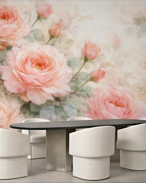 Fototapeten Aquarellierte Puderrosa Rosen
