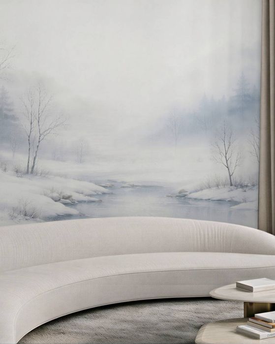 Fototapeten Winterlicher Bach im Nebel