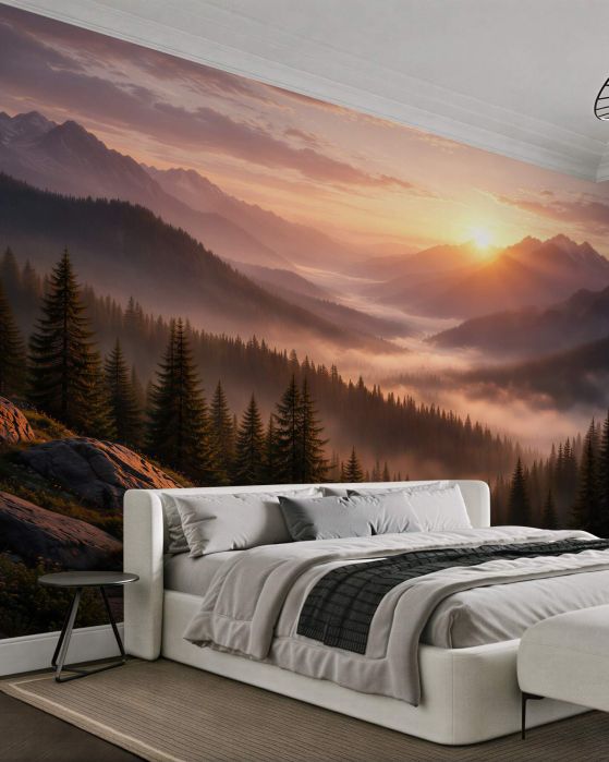 Fototapeten Bergsonnenaufgang über dem Tal