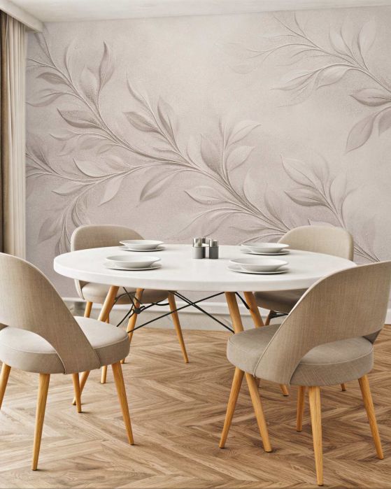 Fototapeten Beige Blätter im eleganten Relief