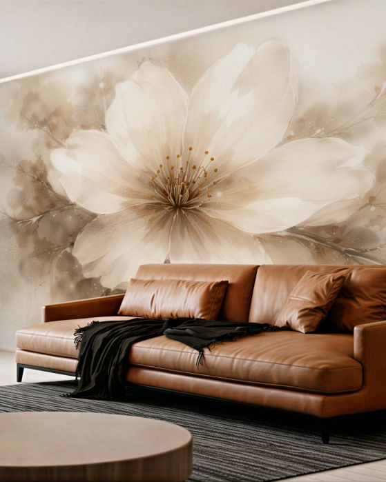 Fototapeten Cremige Blume im subtilen Schimmer