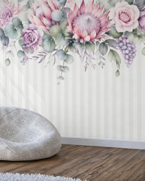 Fototapeten Romantische Komposition aus Rosen und Protea