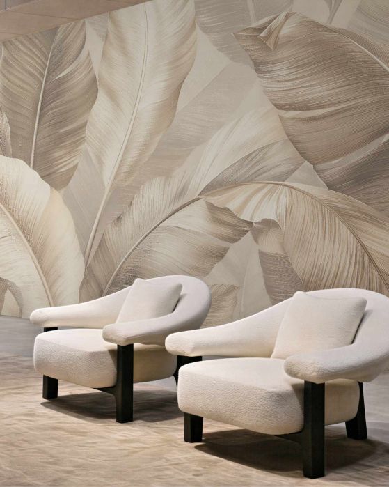 Fototapeten Beige Blätter tropischer Eleganz