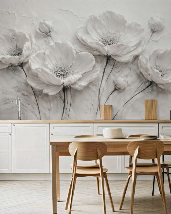 Fototapeten Weiße Blumen in elegantem Relief