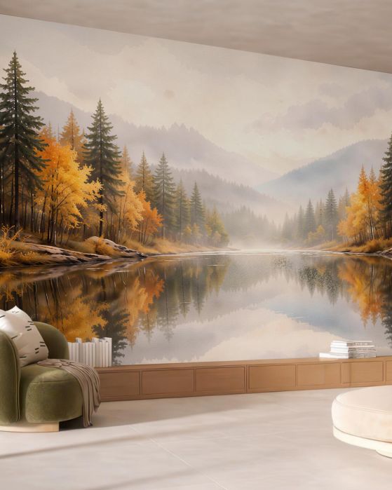 Fototapeten Herbstlicher Bergsee