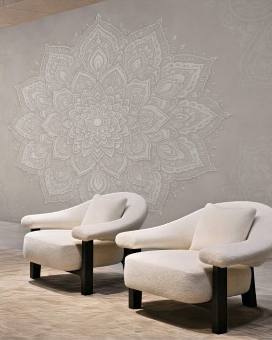 Fototapeten Beige Mandala im subtilen Stil