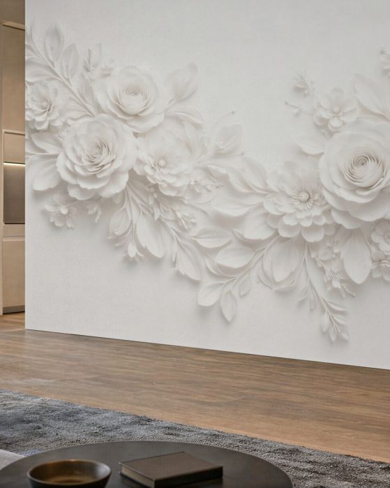 Fototapeten Weiße Rosen in elegantem Relief