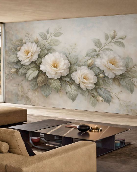 Fototapeten Cremefarbene Pfingstrosen in subtiler Eleganz