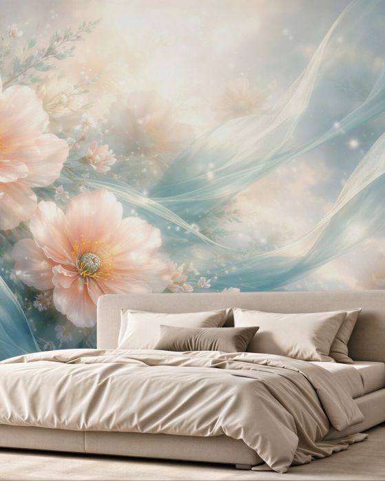 Fototapeten Ätherische Blumen im blauen Dunst