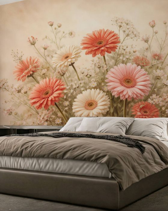 Fototapeten Pastell-Gerbera in einem romantischen Blumenstrauß