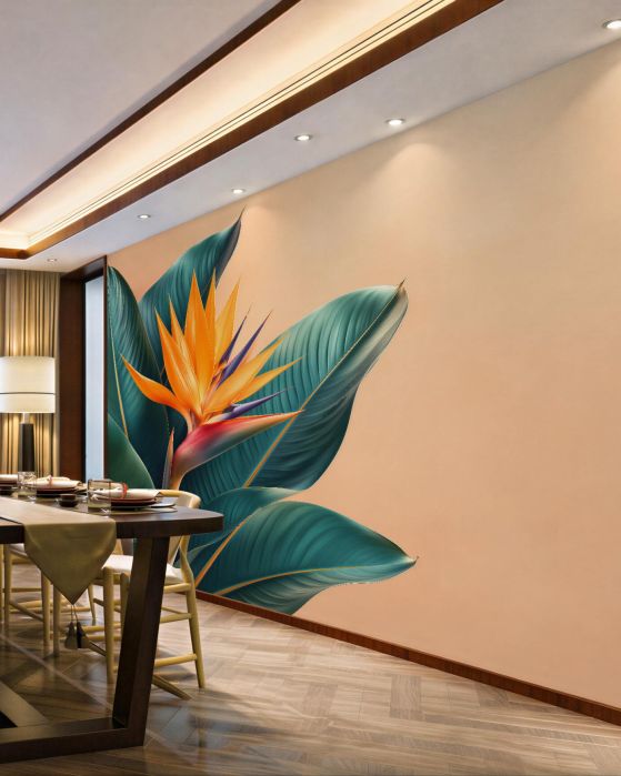 Fototapeten Exotische Blume und Palmblätter