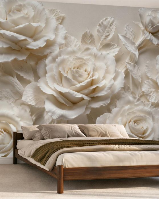 Fototapeten Cremefarbene Rosen in elegantem Relief