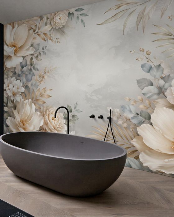Fototapeten Cremefarbene Blumen in subtiler Eleganz
