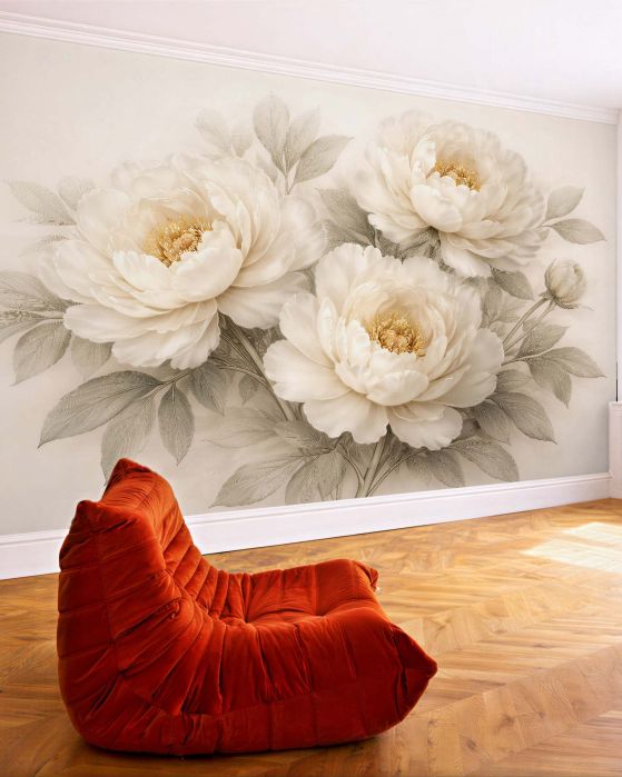 Fototapeten Cremefarbene Pfingstrosen in elegantem Bouquet