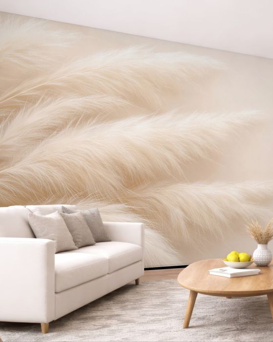 Fototapeten Puderfarbene Federn in Beige