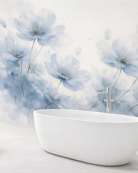 Fototapeten Blaue Blumen in Aquarell