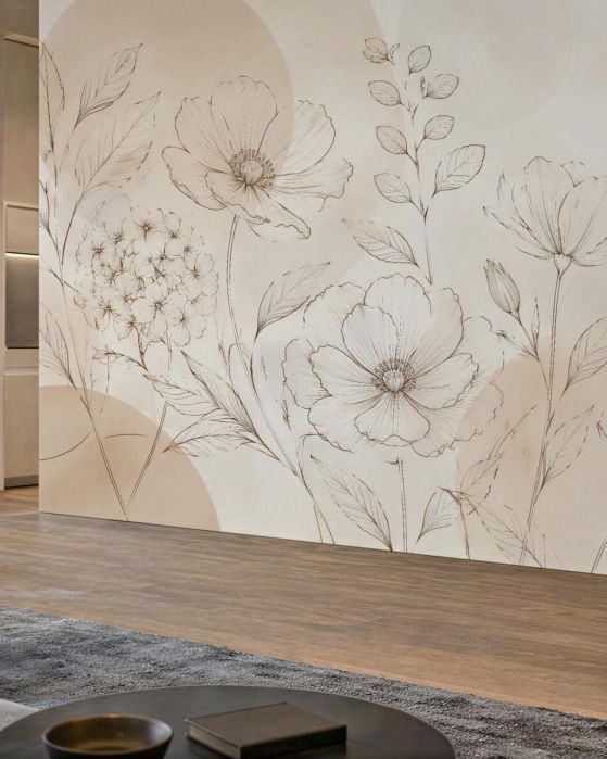 Fototapeten Zarte Blumenskizze in Beige