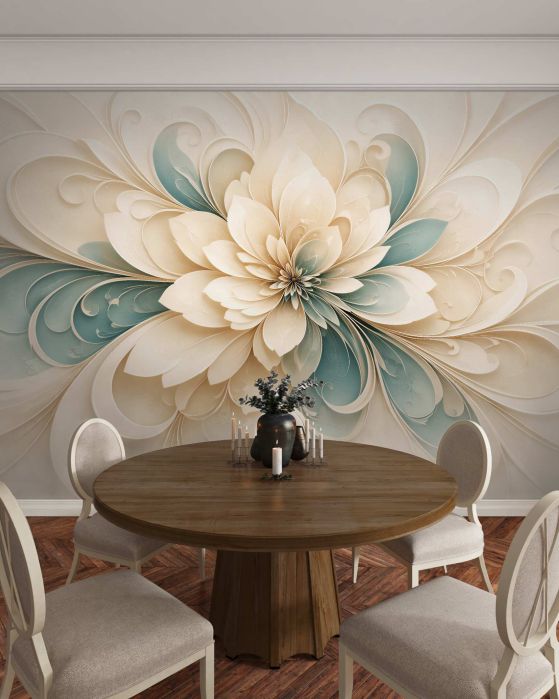 Fototapeten Cremefarbene Blume im 3D-Stil