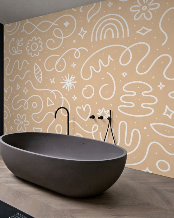Fototapeten Beige Doodles voller Leichtigkeit